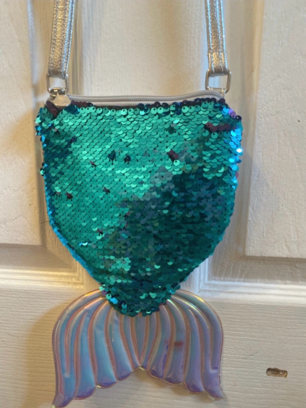 Justice Teal Sequin Mermaid Crossbody Bag with Iridescent Tail
